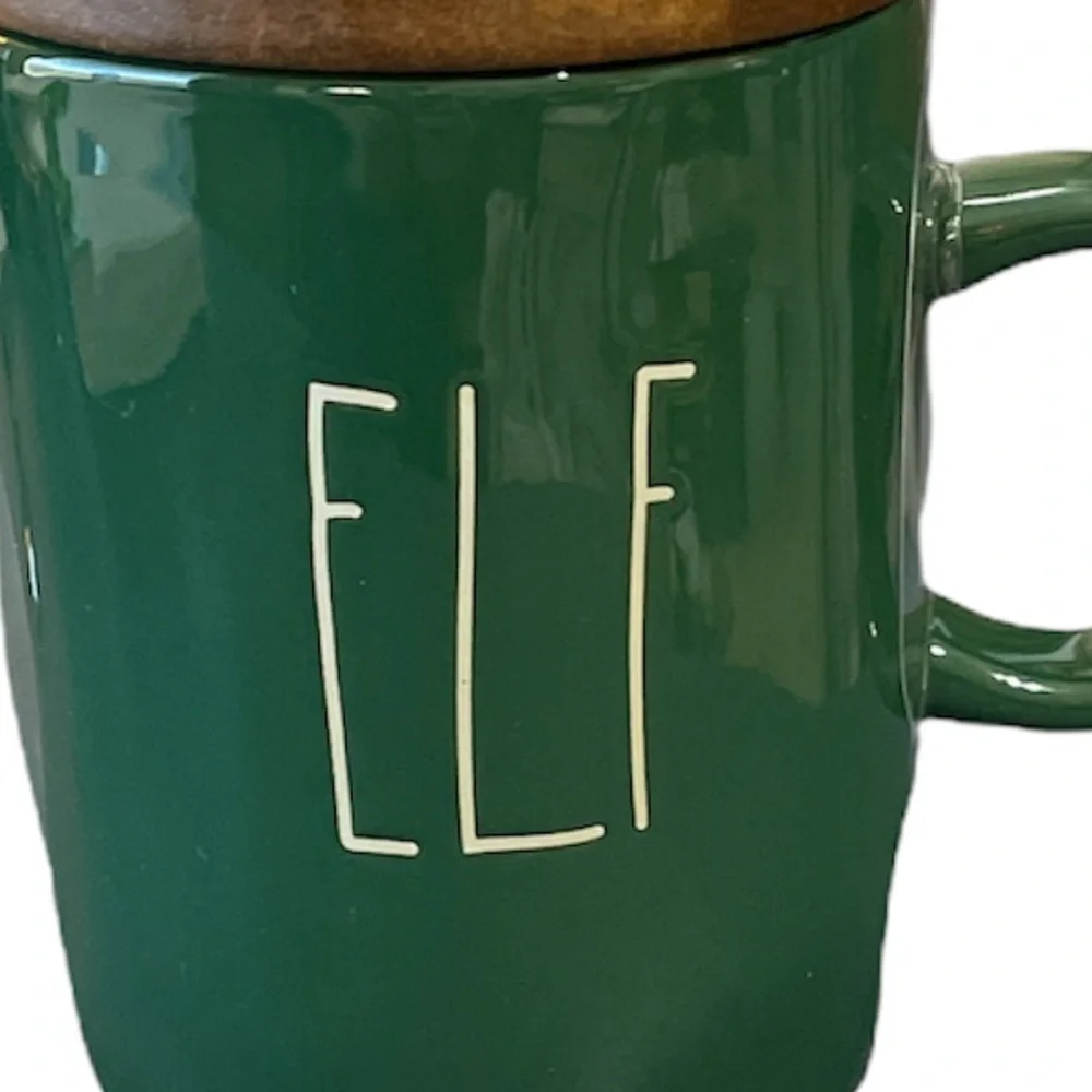 NEW Rae Dunn ELF Mug with Wooden Lid/Coaster 🎅🏻🎄